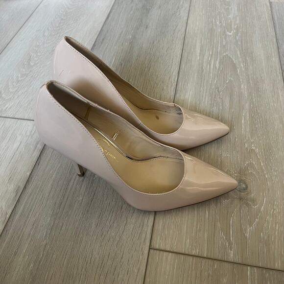 Jessica Simpson 'Oravia' Women's 7.5 Nude Patent Pump Heel Pointed Toe - Picture 2 of 10